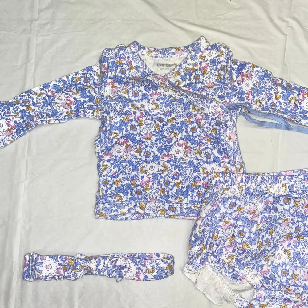 Carter's Just One You Floral 3-Piece Wrap Shirt Bloomers Headband Set 3 Months